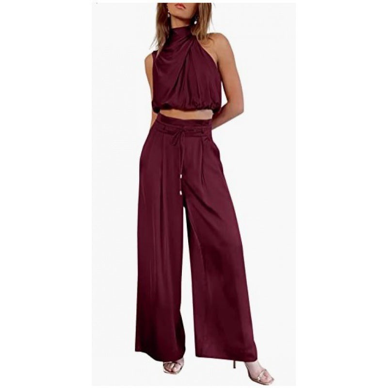 Summer Suits Casual Sleeveless Midriff-baring Top And Wide Leg Pants 2pcs Set Womens Clothing EcoVital Hub