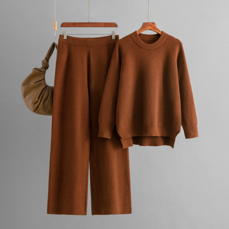 loose knitted two-piece set Loose Knitted Long Sleeves Two-piece Set For Women and man EcoVital Hub
