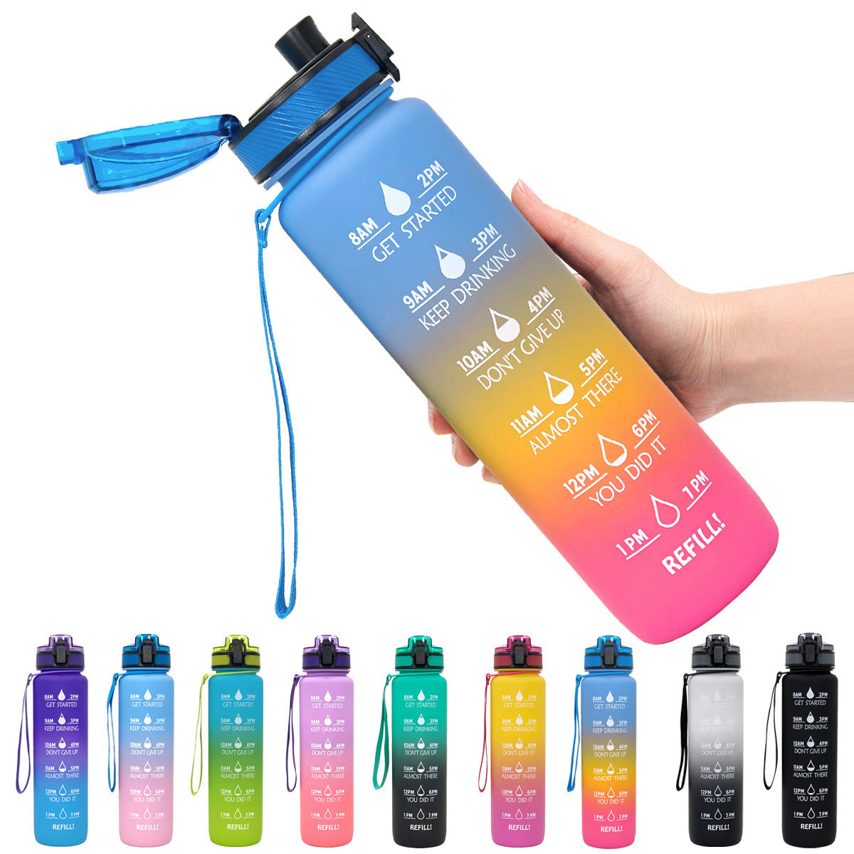 1L Tritan Water Bottle With Time Marker Bounce Cover Motivational Water Bottle Cycling Leakproof Cup For Sports Fitness Bottles EcoVital Hub