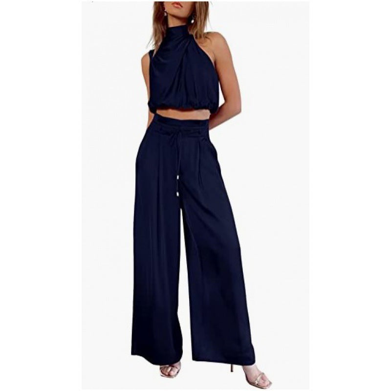 Summer Suits Casual Sleeveless Midriff-baring Top And Wide Leg Pants 2pcs Set Womens Clothing EcoVital Hub