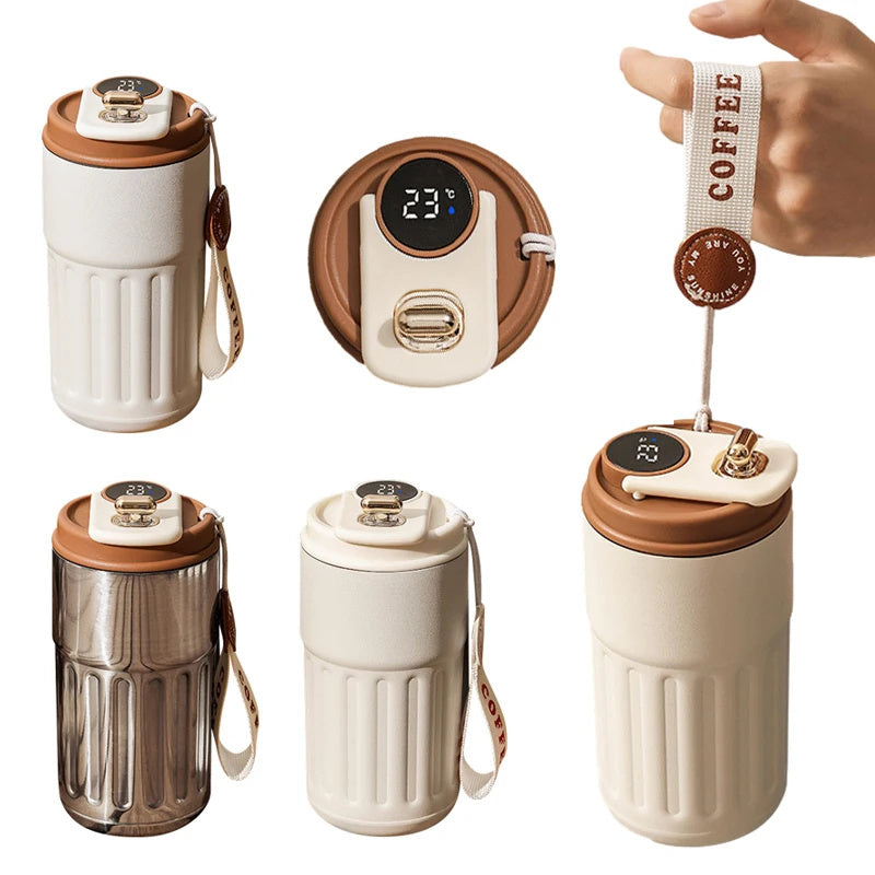 Smart Digital Thermal Bottle Portable Coffee Mug Stainless Steel Water Bottle In-Car Insulated Cup Keep Cold Vacuum Flasks 450ml EcoVital Hub