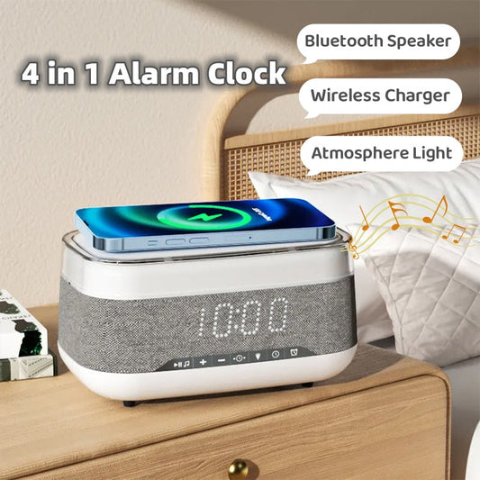Intelligent Multifunctional Alarm Clock Bluetooth Speaker Wireless Charger Fast Charge Clock Atmosphere Night Light Home Decor EcoVital Hub