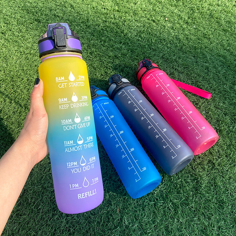 1L Tritan Water Bottle With Time Marker Bounce Cover Motivational Water Bottle Cycling Leakproof Cup For Sports Fitness Bottles EcoVital Hub
