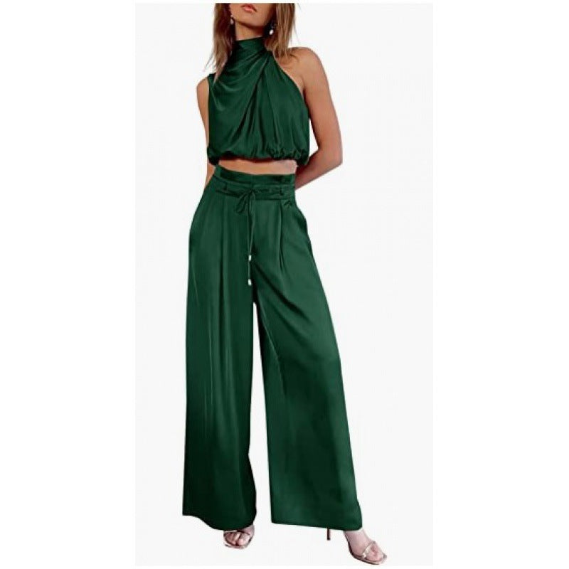 Summer Suits Casual Sleeveless Midriff-baring Top And Wide Leg Pants 2pcs Set Womens Clothing EcoVital Hub