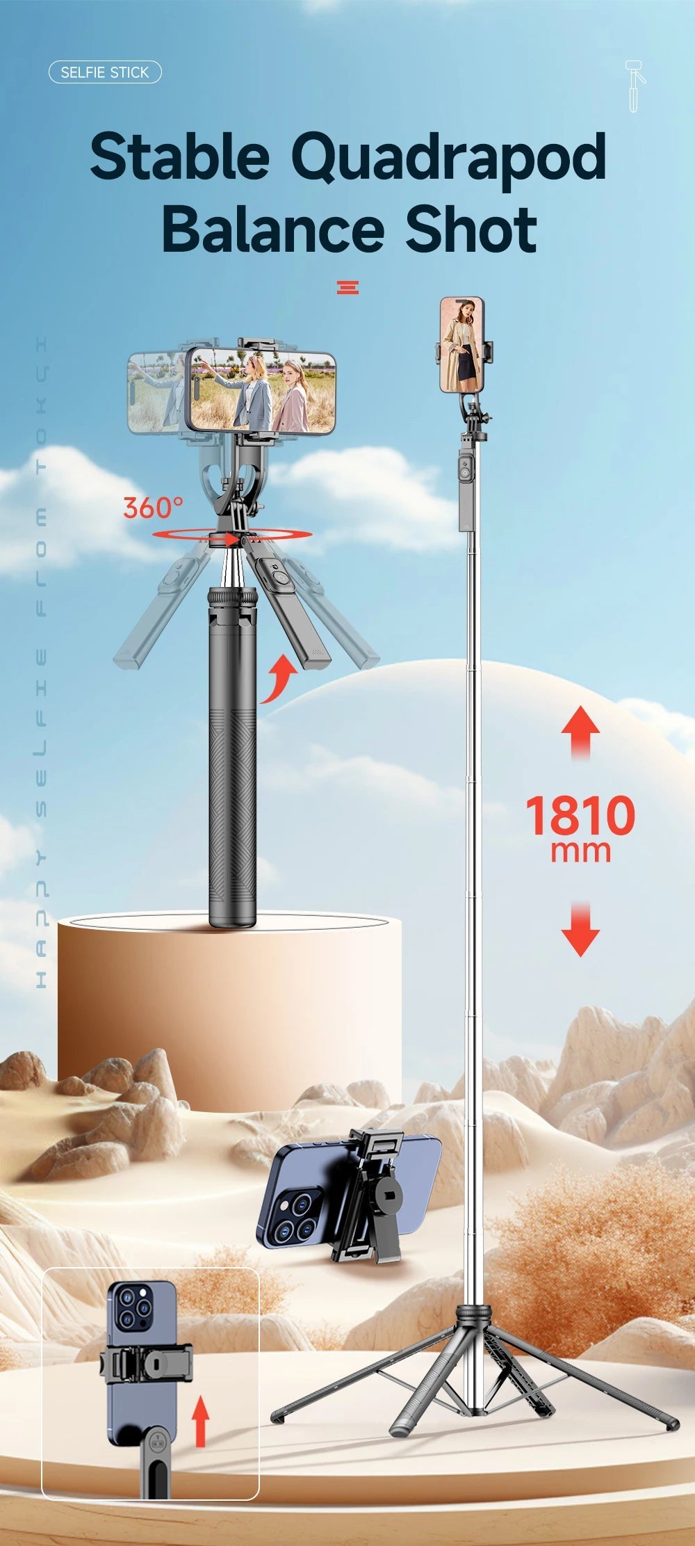 TOKQI Professional Extendable Tripod for TikTok Creators - Bluetooth Remote, 1/4'' Screw, Phone Holder, 72inch MonopodTOKQI Professional Tripod EcoVital Hub