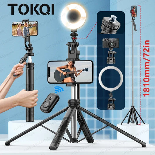 TOKQI Professional Extendable Tripod for TikTok Creators - Bluetooth Remote, 1/4'' Screw, Phone Holder, 72inch MonopodTOKQI Professional Tripod