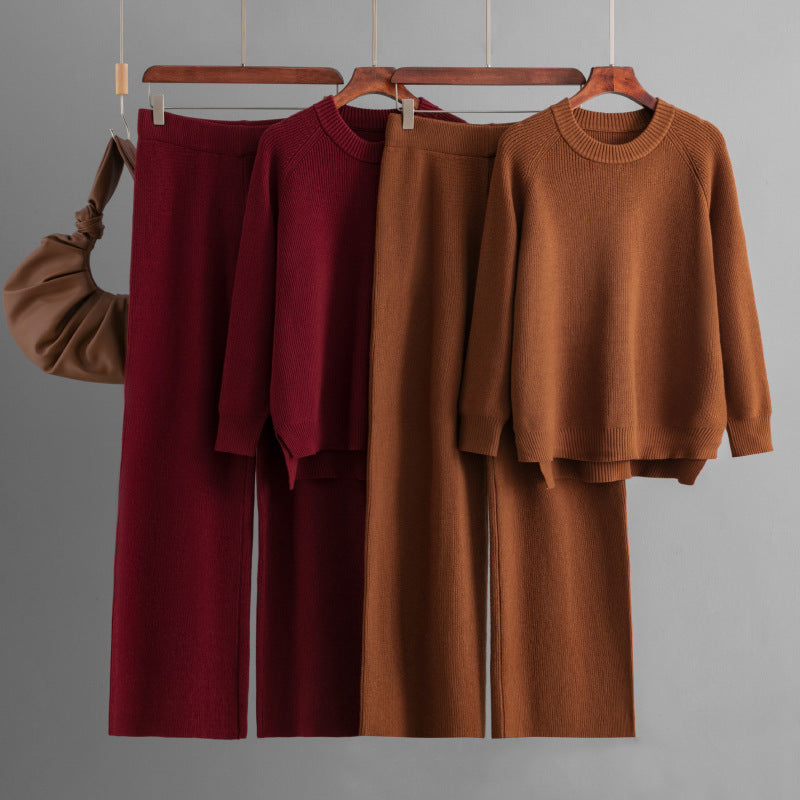 loose knitted two-piece set Loose Knitted Long Sleeves Two-piece Set For Women and man EcoVital Hub