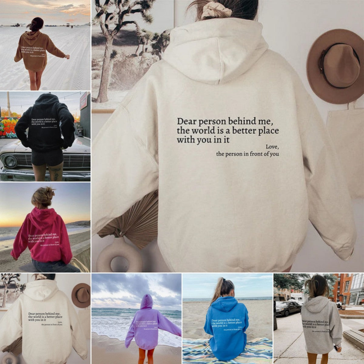 Dear Person Behind Me,the World Is A Better Place,with You In It,love,the Person In Front Of You,Women's Plush Letter Printed Kangaroo Pocket Drawstring Printed Hoodie Unisex Trendy Hoodies EcoVital Hub
