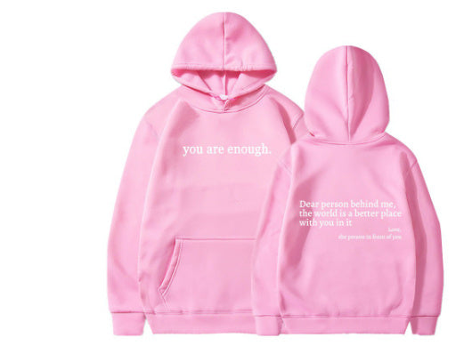 Dear Person Behind Me,the World Is A Better Place,with You In It,love,the Person In Front Of You,Women's Plush Letter Printed Kangaroo Pocket Drawstring Printed Hoodie Unisex Trendy Hoodies EcoVital Hub