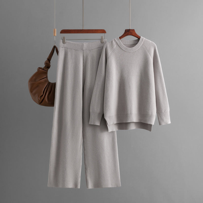 loose knitted two-piece set Loose Knitted Long Sleeves Two-piece Set For Women and man EcoVital Hub