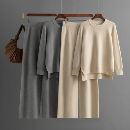 loose knitted two-piece set Loose Knitted Long Sleeves Two-piece Set For Women and man EcoVital Hub