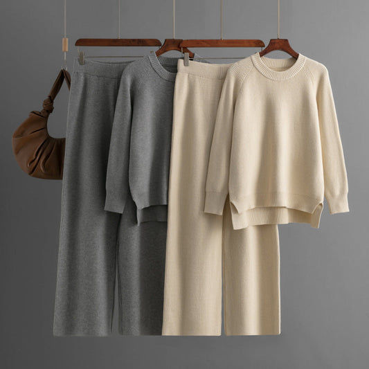 loose knitted two-piece set Loose Knitted Long Sleeves Two-piece Set For Women and man EcoVital Hub